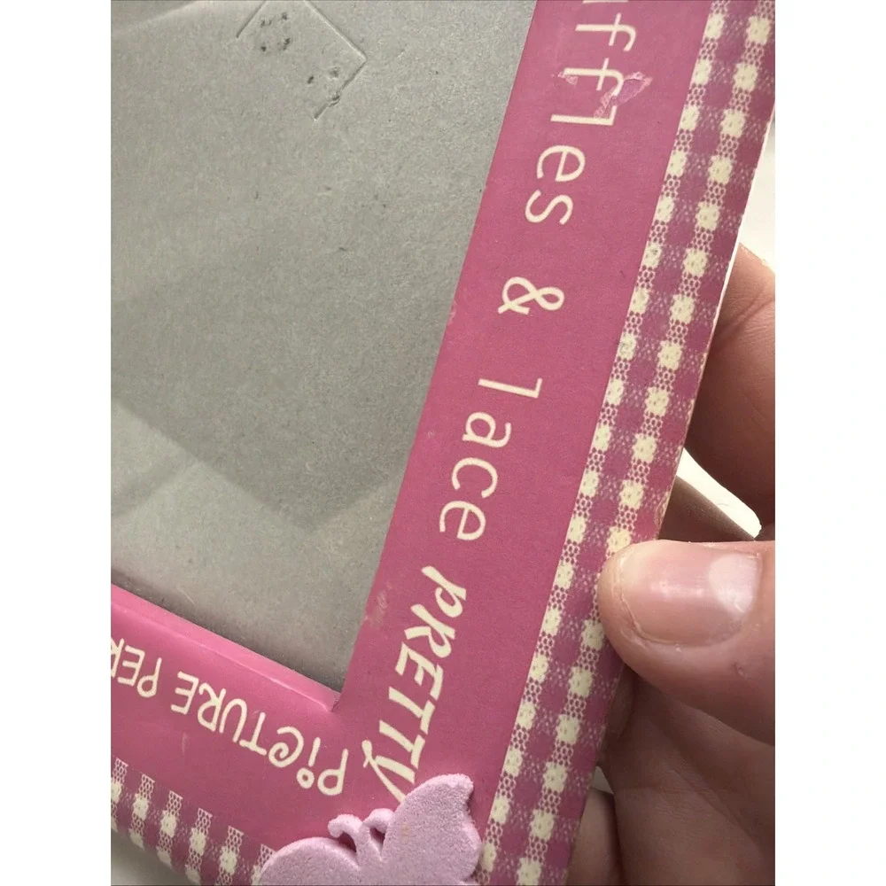 vintage 5x7 pink plaid picture frame with girly girl design